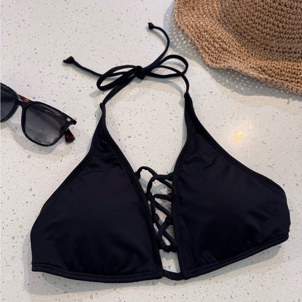Black Lace-Up Bikini Top